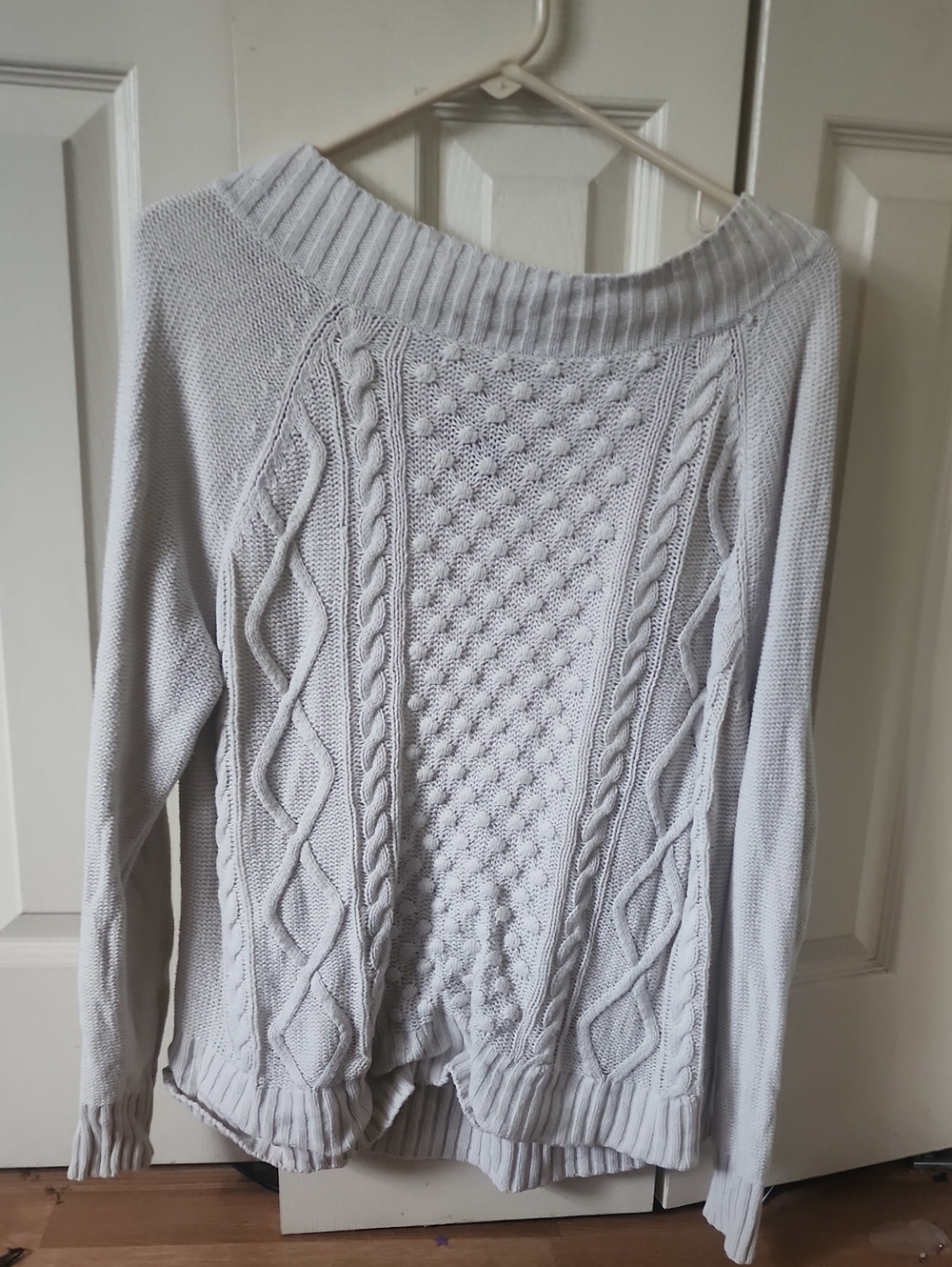 Light Cream Cable Knit Off-Shoulder Women's Sweater